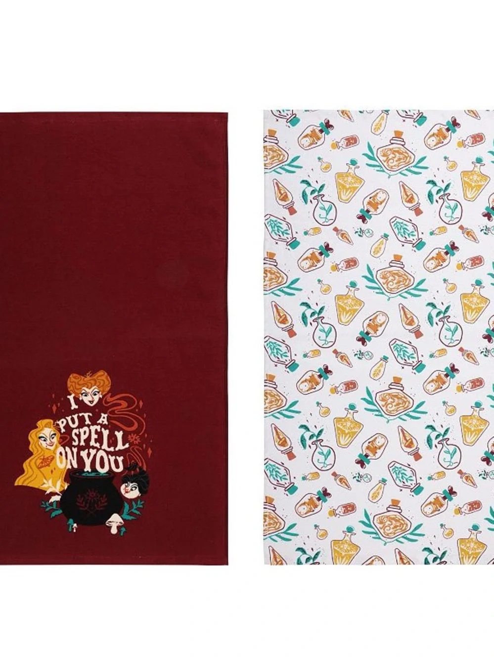 Disney Halloween Witch Spell Kitchen Towels - Burgundy, White & Teal